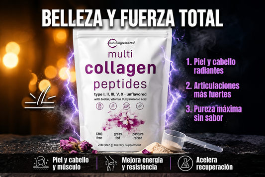 Multi Collagen Peptides: 5 tipos de colágeno + Biotina, Vitamina C y Ácido Hialurónico.