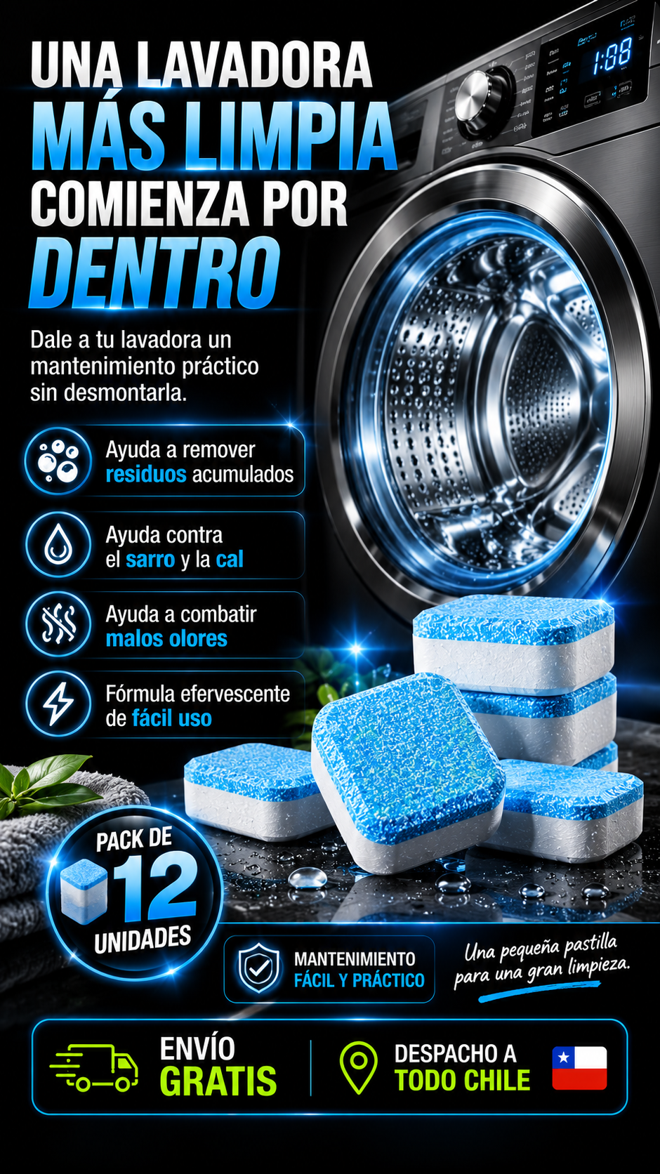 Pack de 12 Pastillas Limpia Lavadora