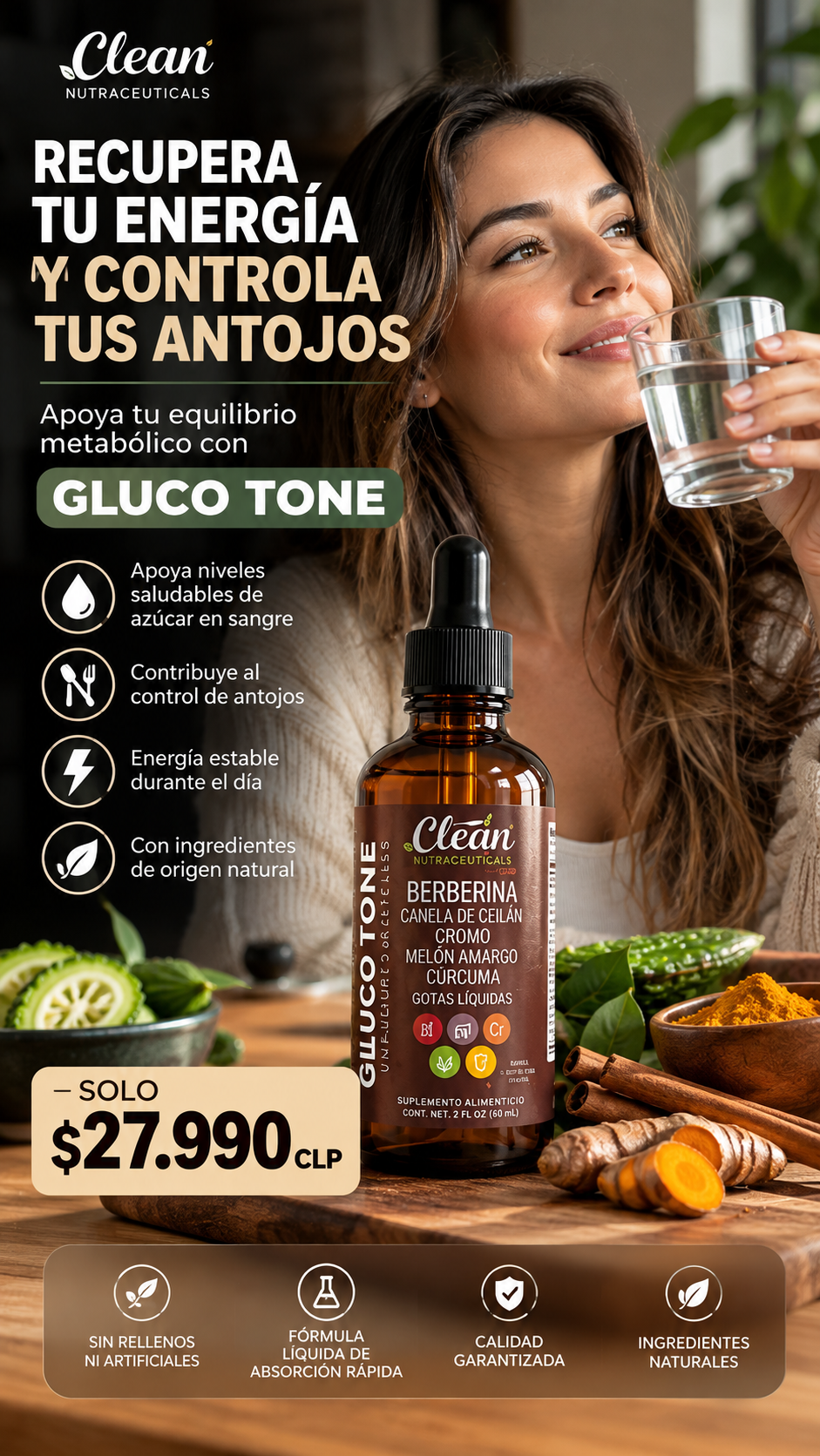 Gluco Tone™ – Gotas Líquidas con Berberina y Canela de Ceilán