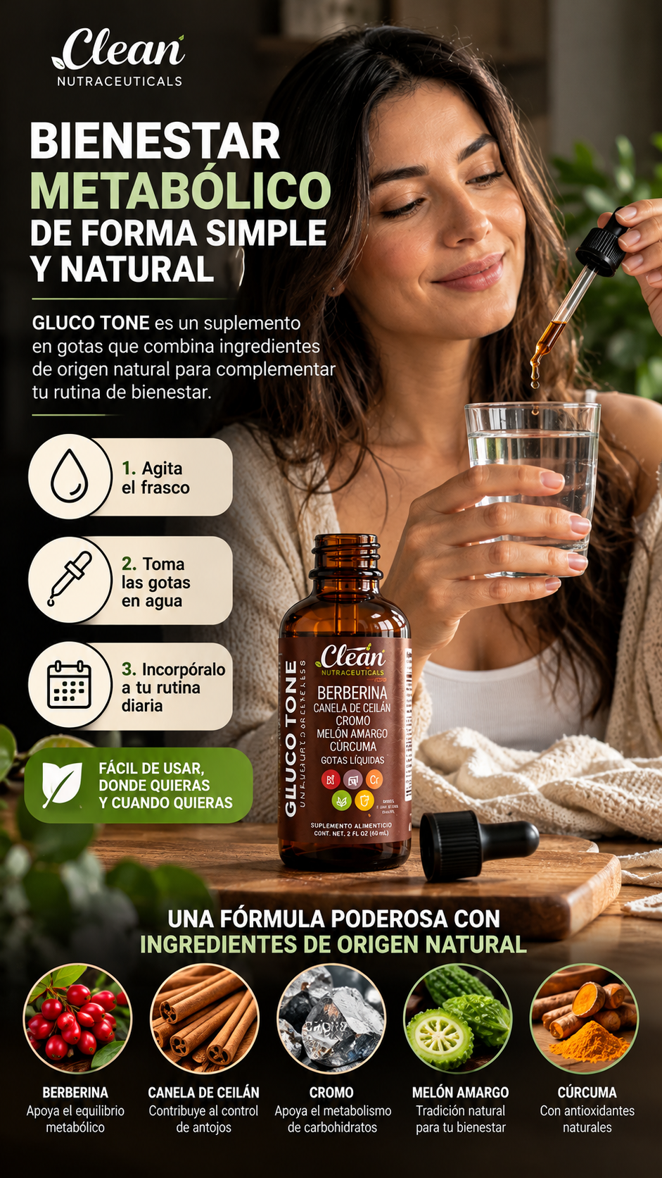 Gluco Tone™ – Gotas Líquidas con Berberina y Canela de Ceilán