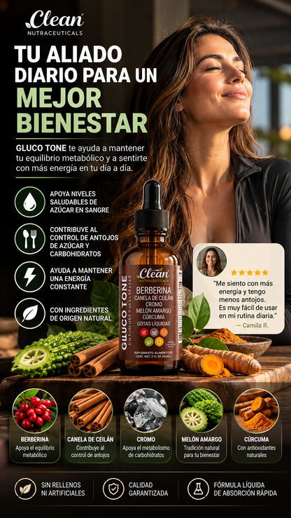 Gluco Tone™ – Gotas Líquidas con Berberina y Canela de Ceilán