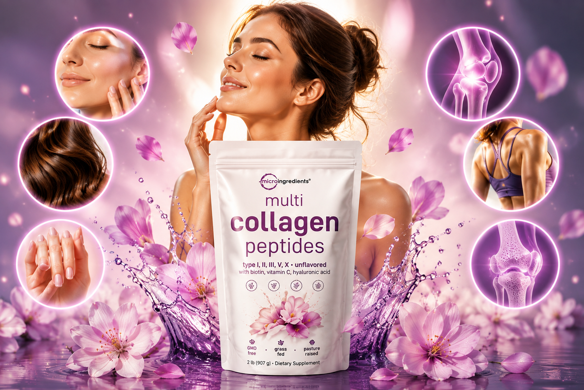Multi Collagen Peptides: 5 tipos de colágeno + Biotina, Vitamina C y Ácido Hialurónico.