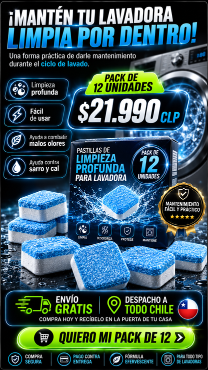 Pack de 12 Pastillas Limpia Lavadora