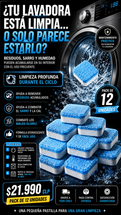 Pack de 12 Pastillas Limpia Lavadora