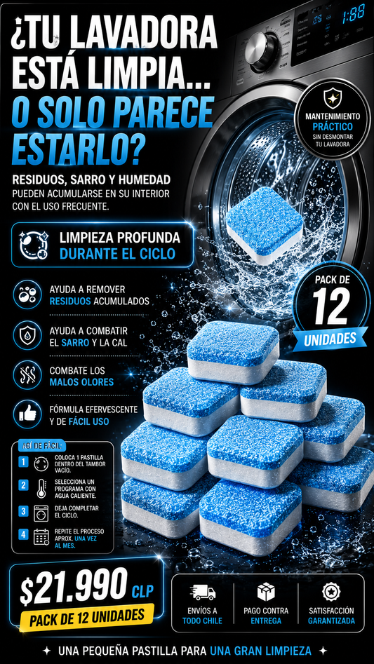 Pack de 12 Pastillas Limpia Lavadora