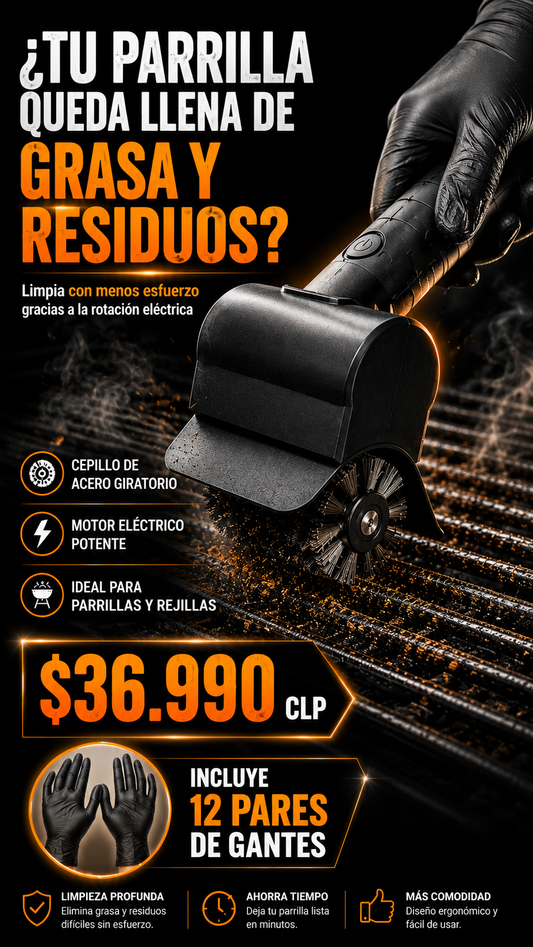 Cepillo Eléctrico para Limpiar Parrillas + 12 Pares de Guantes